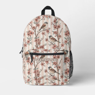 Vintage Sakura Cherry Blossom & Bird Aesthetic 6 Printed Backpack