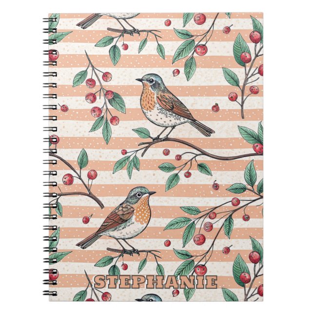 Vintage Sakura Cherry Blossom & Bird  Aesthetic 7 Notebook (Front)