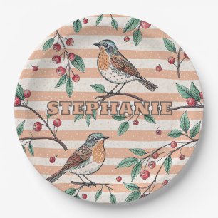 Vintage Sakura Cherry Blossom & Bird  Aesthetic 7 Paper Plate