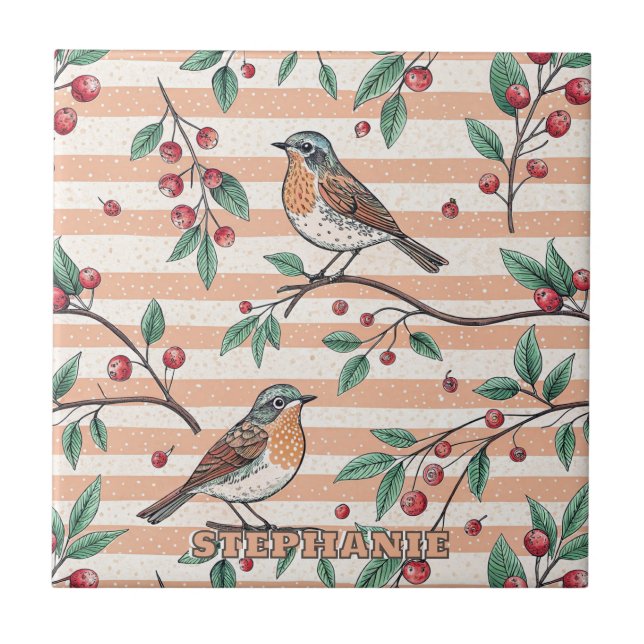Vintage Sakura Cherry Blossom & Bird  Aesthetic 7 Tile (Front)