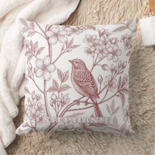 Vintage Sakura Cherry Blossom & Bird Aesthetic Cushion