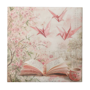 Vintage Sakura Origami Serenity (1) Tile