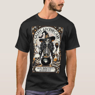 Vintage Salem Apothecary Skeleton Witch Spooky T-Shirt
