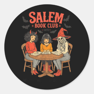 Vintage Salem Book Club Black Cat Bookish Spooky Classic Round Sticker