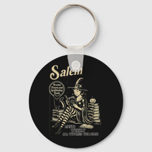 Vintage Salem Book Club Black Cat Bookish Spooky Key Ring