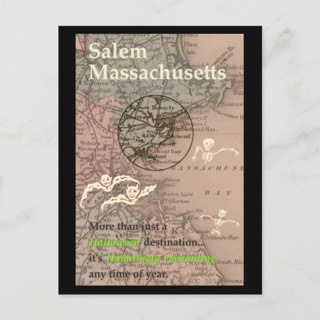 Vintage Salem MA Map Postcard (Front)