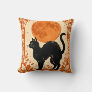 Vintage Salem Witch Halloween Black Cat Harvest  Cushion