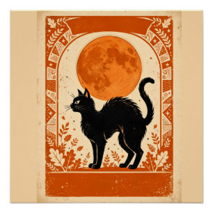 Vintage Salem Witch Halloween Black Cat Harvest Poster