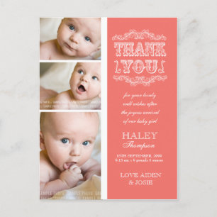 VINTAGE Salmon 3 Photo Baby Thank You Post Card