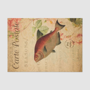 Vintage Salmon Carp Type Fish Floral French Tissue Paper