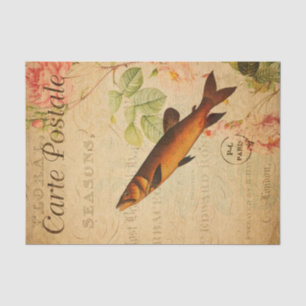 Vintage Salmon Type Fish Floral Flowers French Tissue Paper