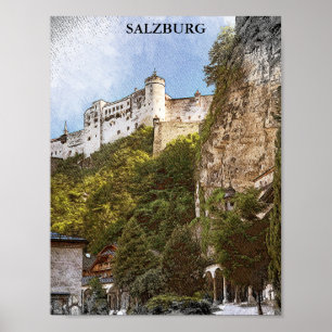 Vintage Salzburg Austria Travel Panorama View Poster