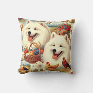 Vintage Samoyed Dog Illustration Cushion