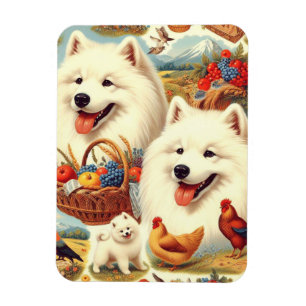 Vintage Samoyed Dog Illustration Magnet