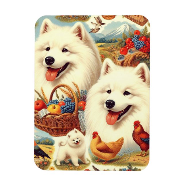 Vintage Samoyed Dog Illustration Magnet (Vertical)