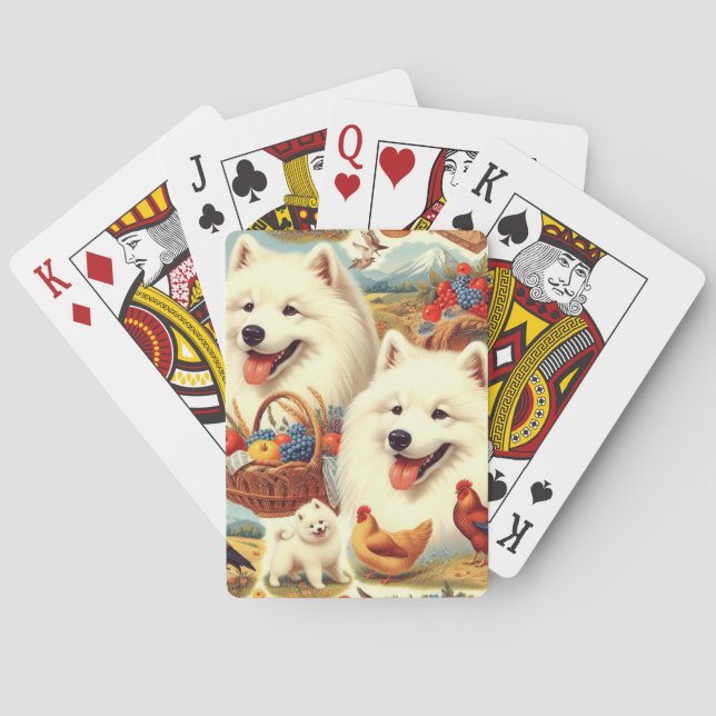 Vintage Samoyed Dog Illustration Playing Cards (Back)