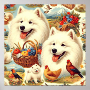 Vintage Samoyed Dog Illustration Poster