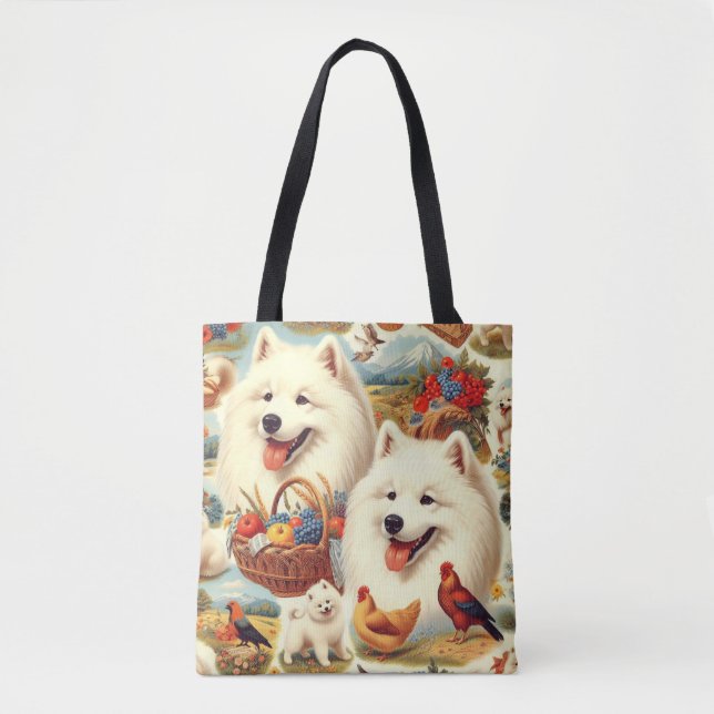 Vintage Samoyed Dog Illustration Tote Bag (Front)
