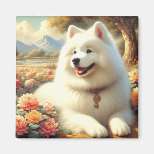 Vintage Samoyed Dog Painting Magnet