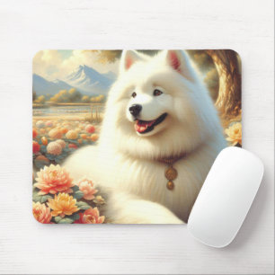 Vintage Samoyed Dog Painting Mouse Mat