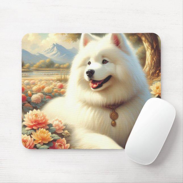 Vintage Samoyed Dog Painting Mouse Mat (With Mouse)