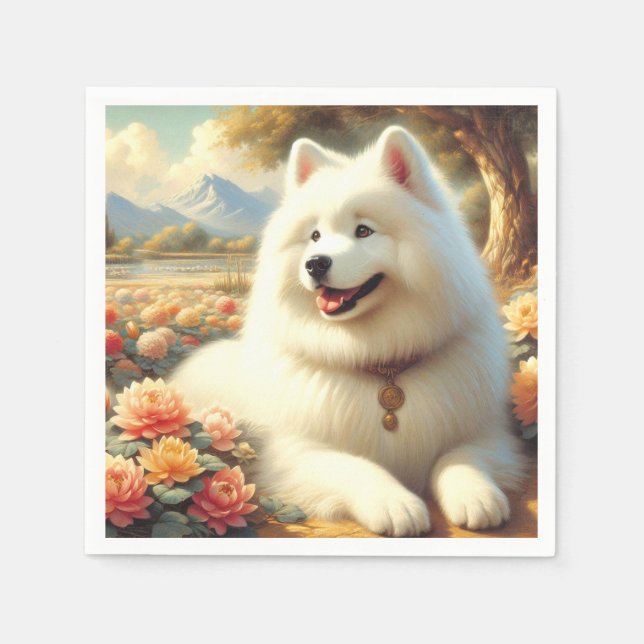 Vintage Samoyed Dog Painting Napkin (Front)