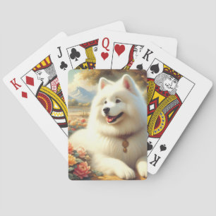 Vintage Samoyed Dog Painting Playing Cards