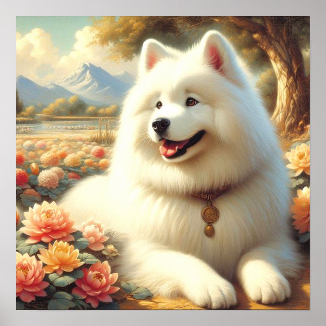 Vintage Samoyed Dog Painting Poster (Front)