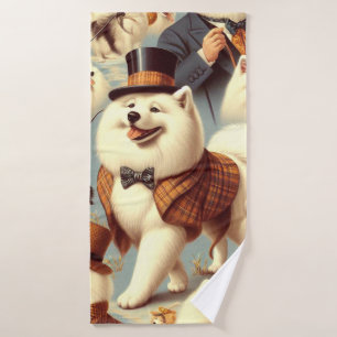 Vintage Samoyed Dog Seamless Painting Bath Towel