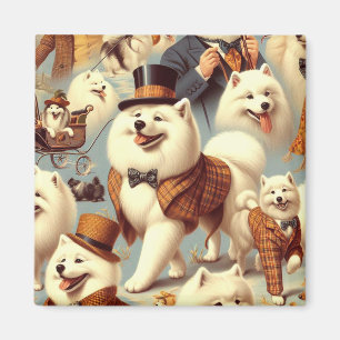 Vintage Samoyed Dog Seamless Painting Magnet