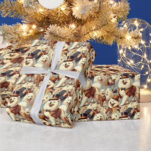Vintage Samoyed Dog Seamless Painting Wrapping Paper