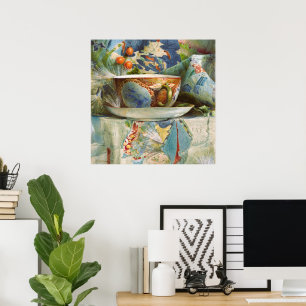 Vintage Samuel Colman Tea Cup Still Life Art Poster