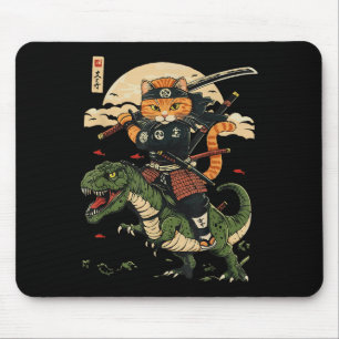 Vintage Samurai Cat Dinosaur Japanese Art Graphic Mouse Mat
