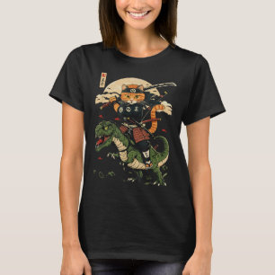 Vintage Samurai Cat Dinosaur Japanese Art Graphic T-Shirt