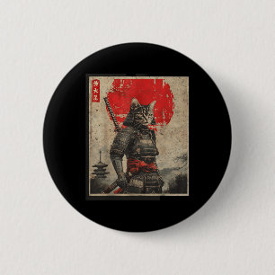 Vintage Samurai Cat Japanese Graphic Tees Mens Uki 6 Cm Round Badge