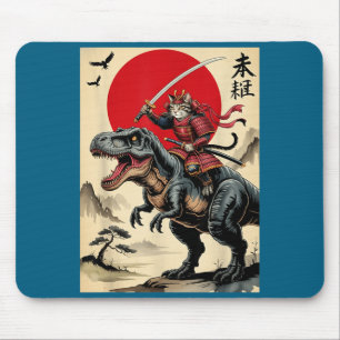 Vintage samurai cat riding dinosaur japanese cat mouse mat