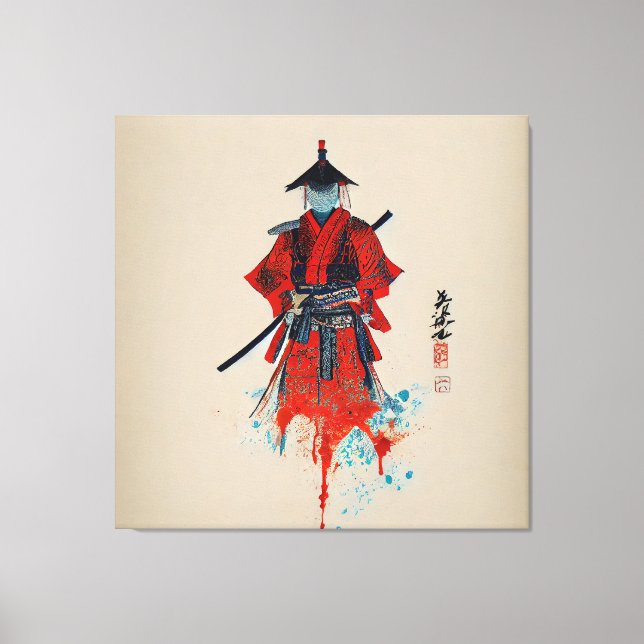 Vintage Samurai Warrior Stretched Canvas Print (Front)