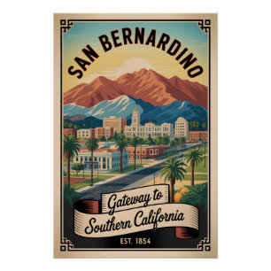 Vintage San Bernardino California Retro Travel Poster