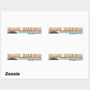 Vintage San Diego California Retro Sunset Stripes Rectangular Sticker