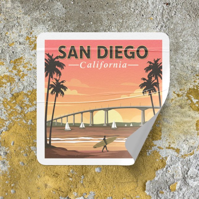  Vintage San Diego California Square Sticker (Creator Uploaded)