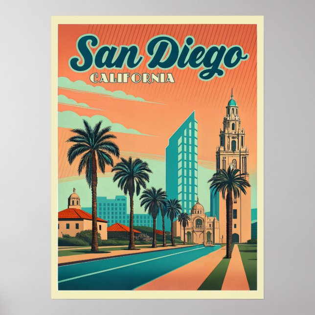 Vintage San Diego California Sunset  Poster (Front)
