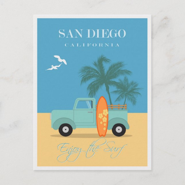 Vintage San Diego California Surf Beach Postcard (Front)