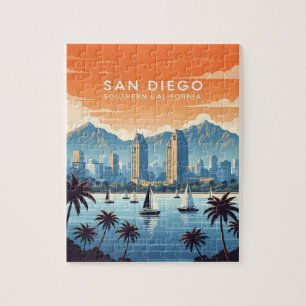 Vintage San Diego skyline with sailboats Jigsaw Puzzle