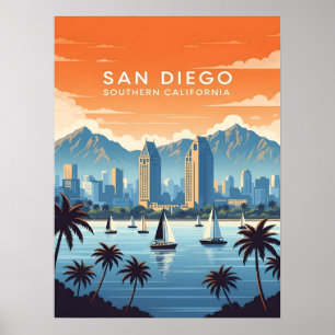 Vintage San Diego skyline with sailboats Poster
