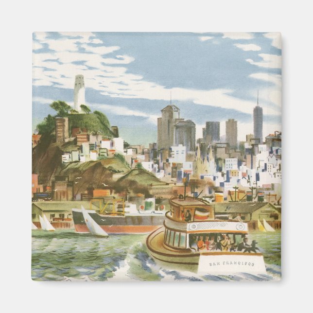 Vintage San Francisco Bay Travel Poster Ferryboat Magnet (Front)