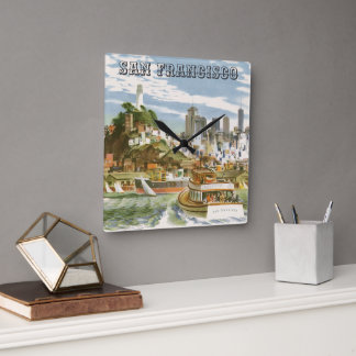 Vintage San Francisco Bay Travel Poster Ferryboat Square Wall Clock