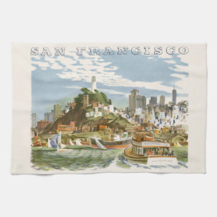 Vintage San Francisco Bay Travel Poster Ferryboat Tea Towel