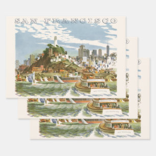 Vintage San Francisco Bay Travel Poster Ferryboat Wrapping Paper Sheet