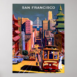 Vintage San Francisco Cable Car Retro Travel Poster