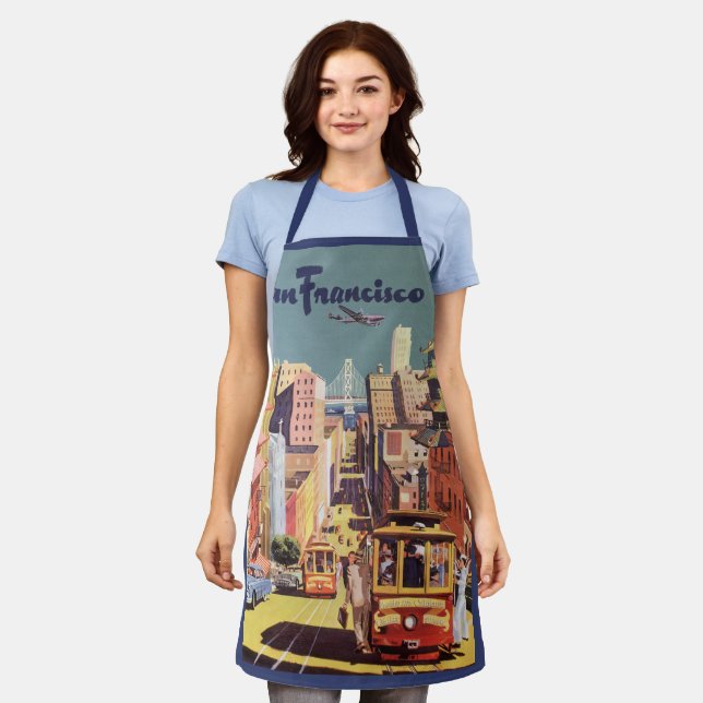Vintage San Francisco Cable Cars Travel Poster Art Apron (Worn)